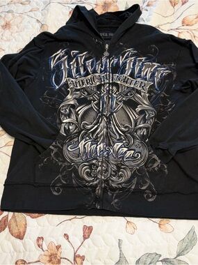 Affliction Black Graphic Zip Hoodie - American Fighter Style